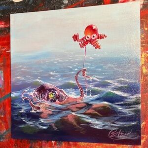 Original Art Octopus Squid painting Cute love Whimsical Ocean Sea Life artettina